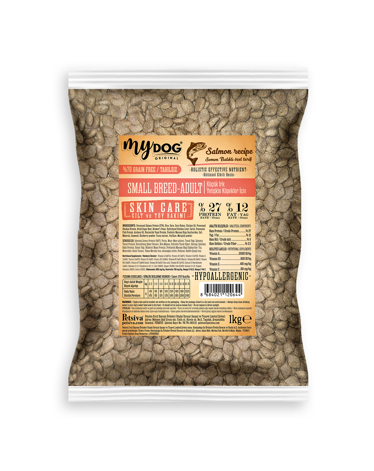 MyDog Original Mydog Az Tahıllı Somon Balıklı Küçük Taneli Küçük Irk Köpek Maması 1kg