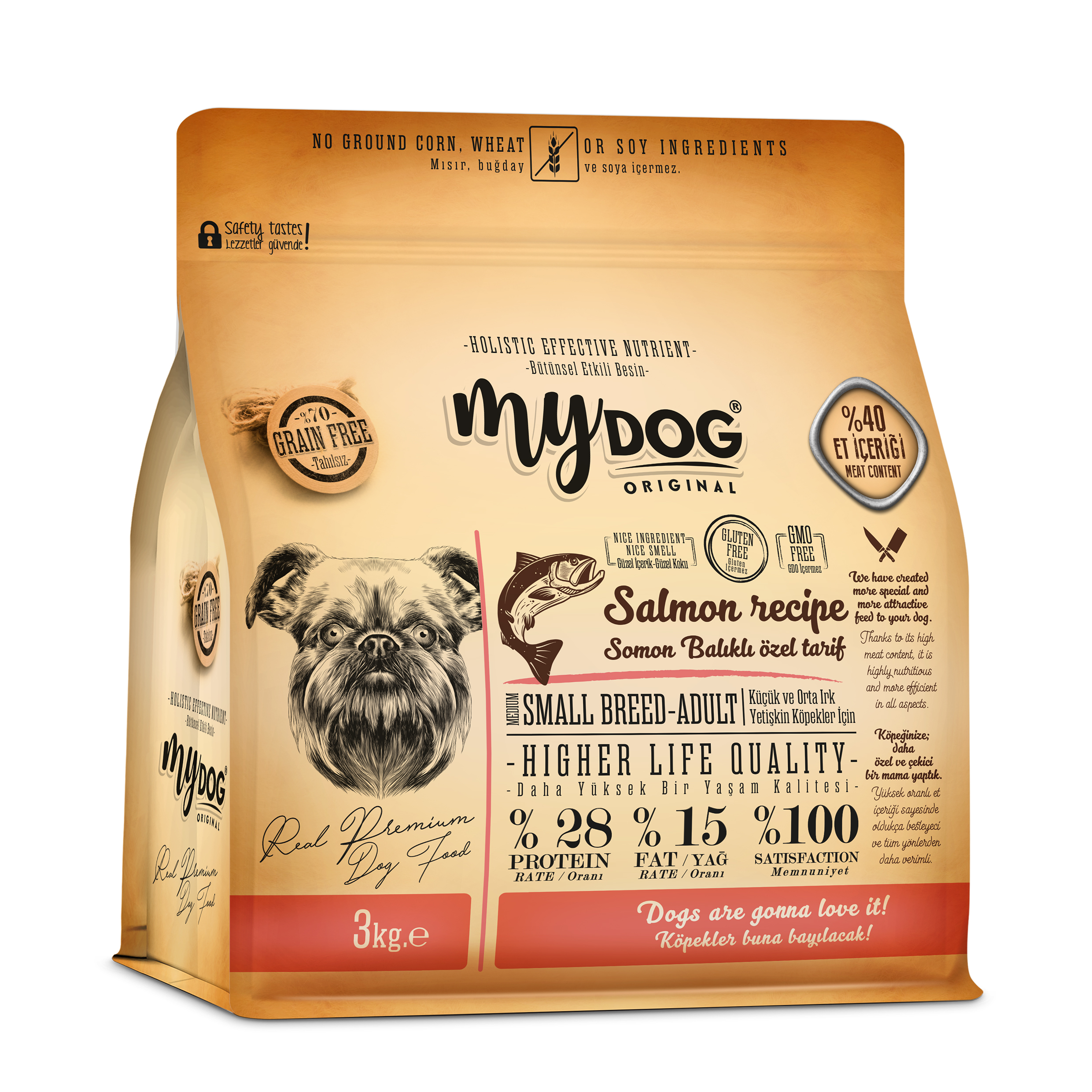 MyDog Original Mydog Az Tahıllı Somon Balıklı Küçük ve Orta Irk Köpek Maması 3kg