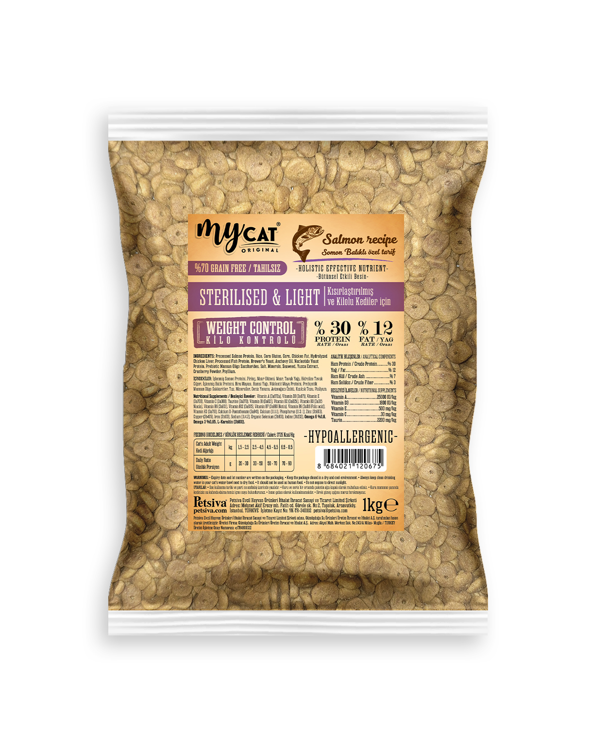 MyCat Original Mycat Az Tahıllı Somon Balıklı Diyet & Kısır Kedi Maması 1kg