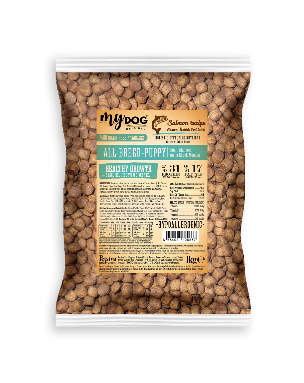 MyDog Original Mydog Az Tahıllı Somon Balıklı Yavru Köpek Maması 1kg