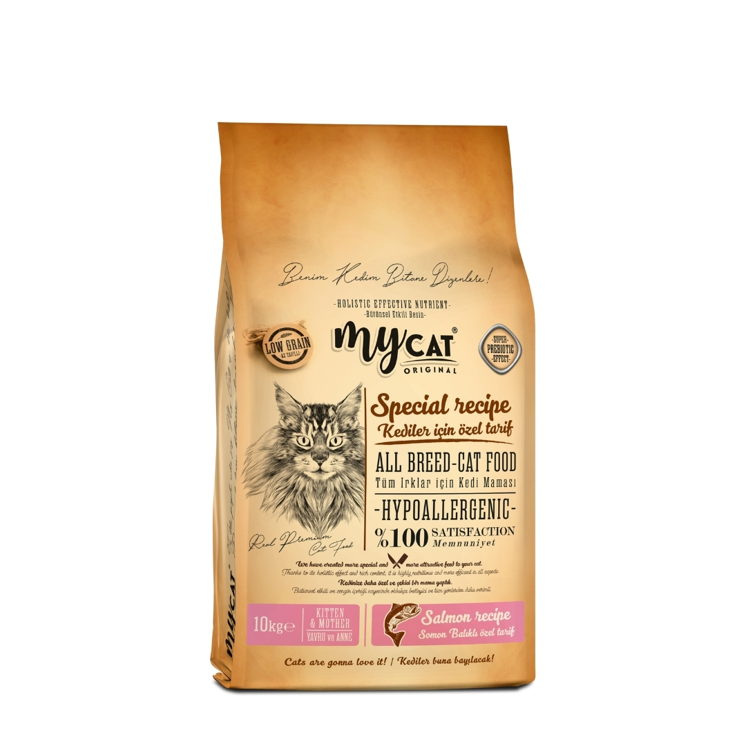 MyCat Original Mycat Az Tahıllı Somon Balıklı Yavru ve Anne Kuru Kedi Maması 10kg
