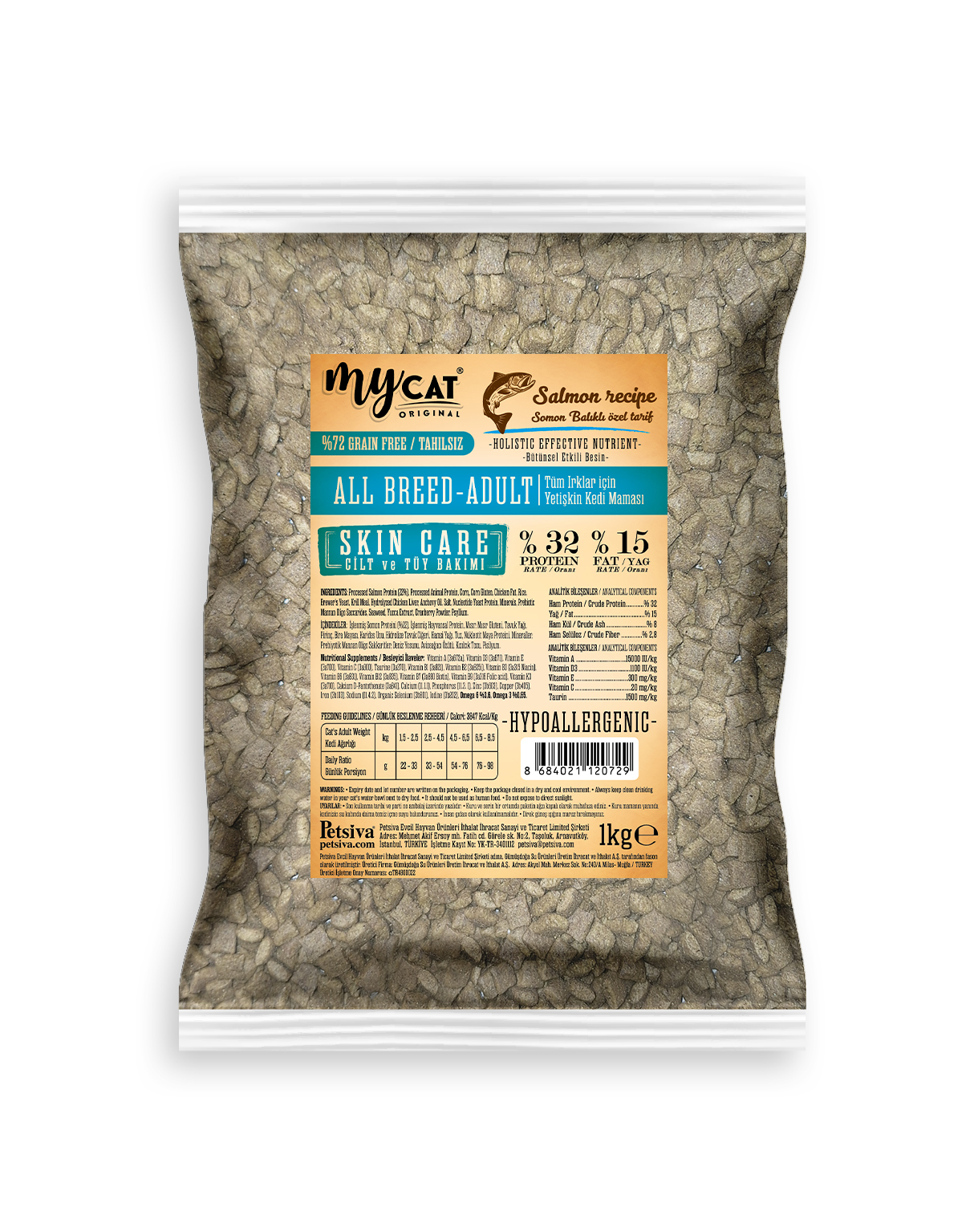 MyCat Original Mycat Az Tahıllı Skin Care Somon Balıklı Yetişkin Kedi Maması 1kg