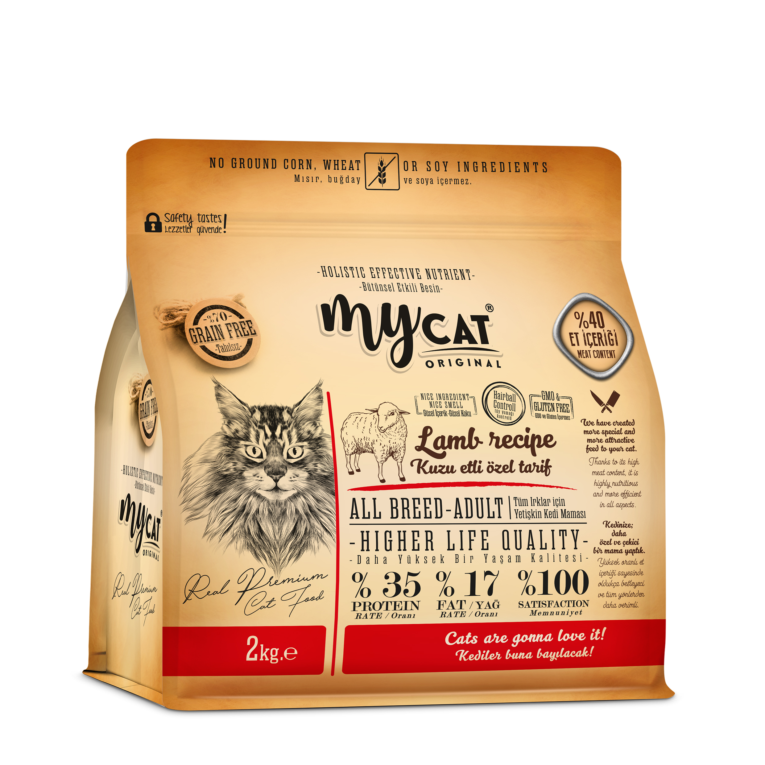 MyCat Original Mycat Az Tahıllı Kuzu Etli Yetişkin Kedi Maması 2kg