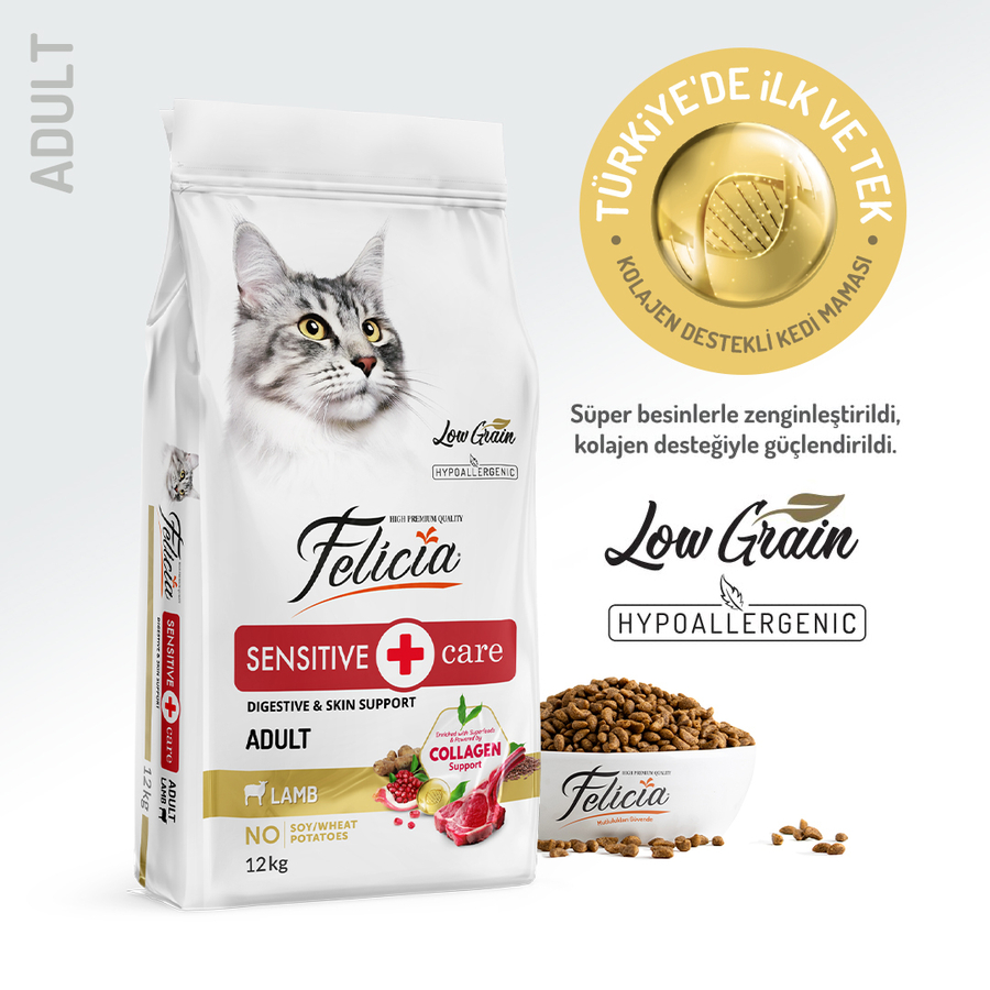 Felicia 12 Kg Yetişkin Kuzu Etli Az Tahıllı HypoAllergenic Kedi Maması