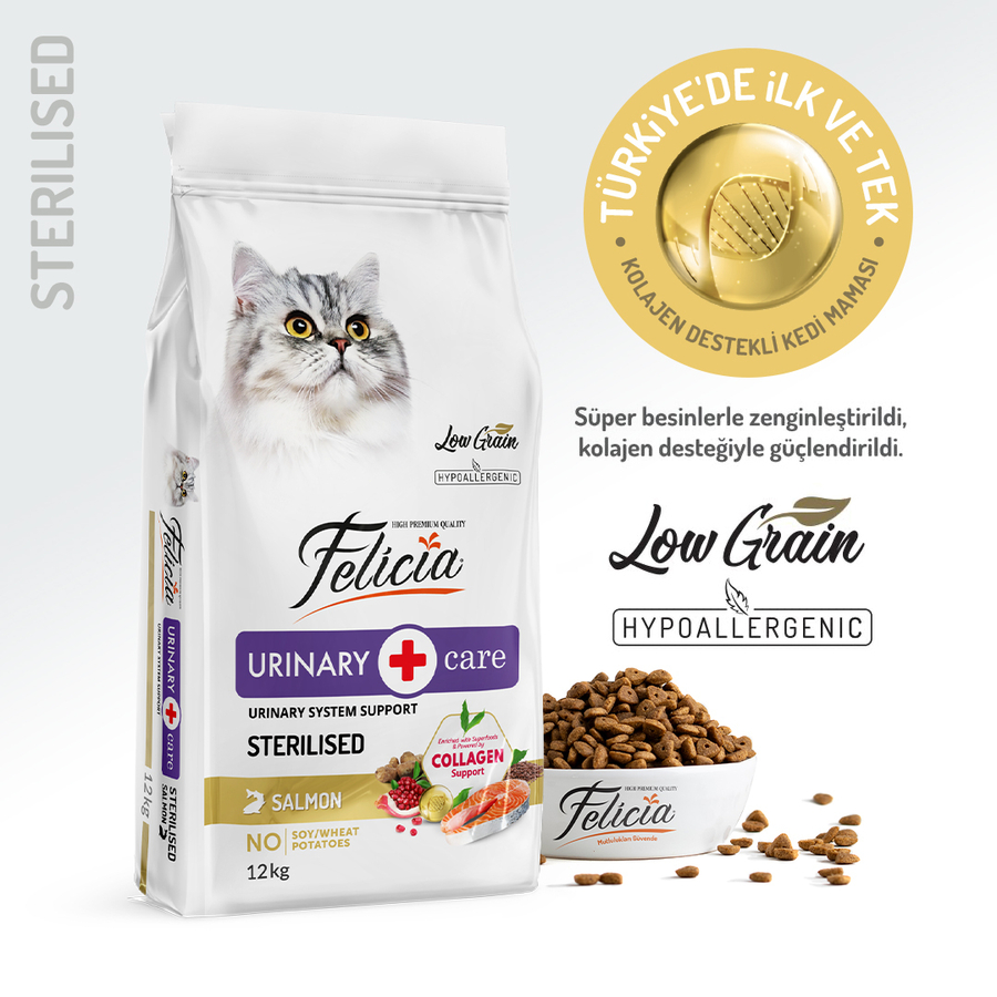Felicia 12 Kg Sterilised Somonlu Az Tahıllı HypoAllergenic Kedi Maması